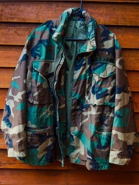 Vintage US Army Field Coat, Woodland Camouflage, size medium short